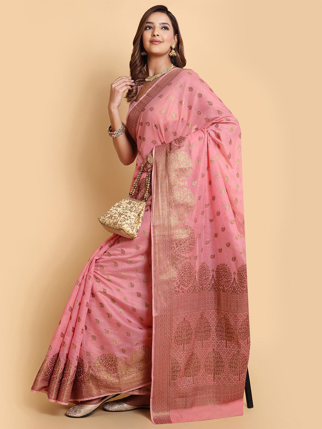 

Sarisp Woven Design Pure Silk Banarasi Saree, Pink