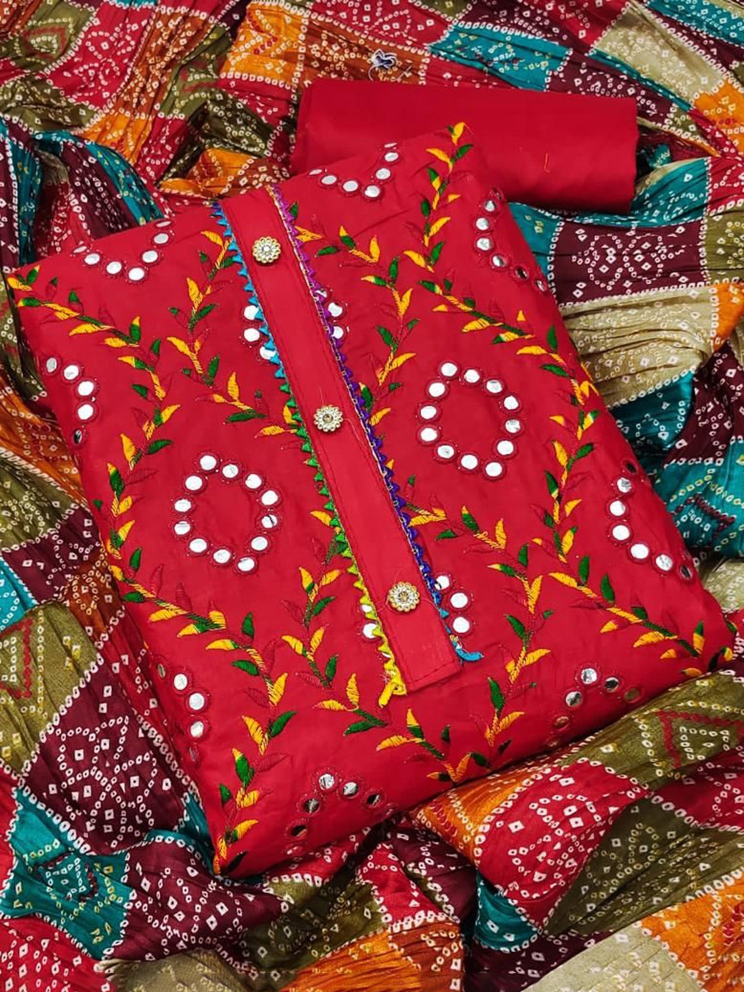 

Maroosh Embroidered Gotta Patti Unstitched Dress Material, Red