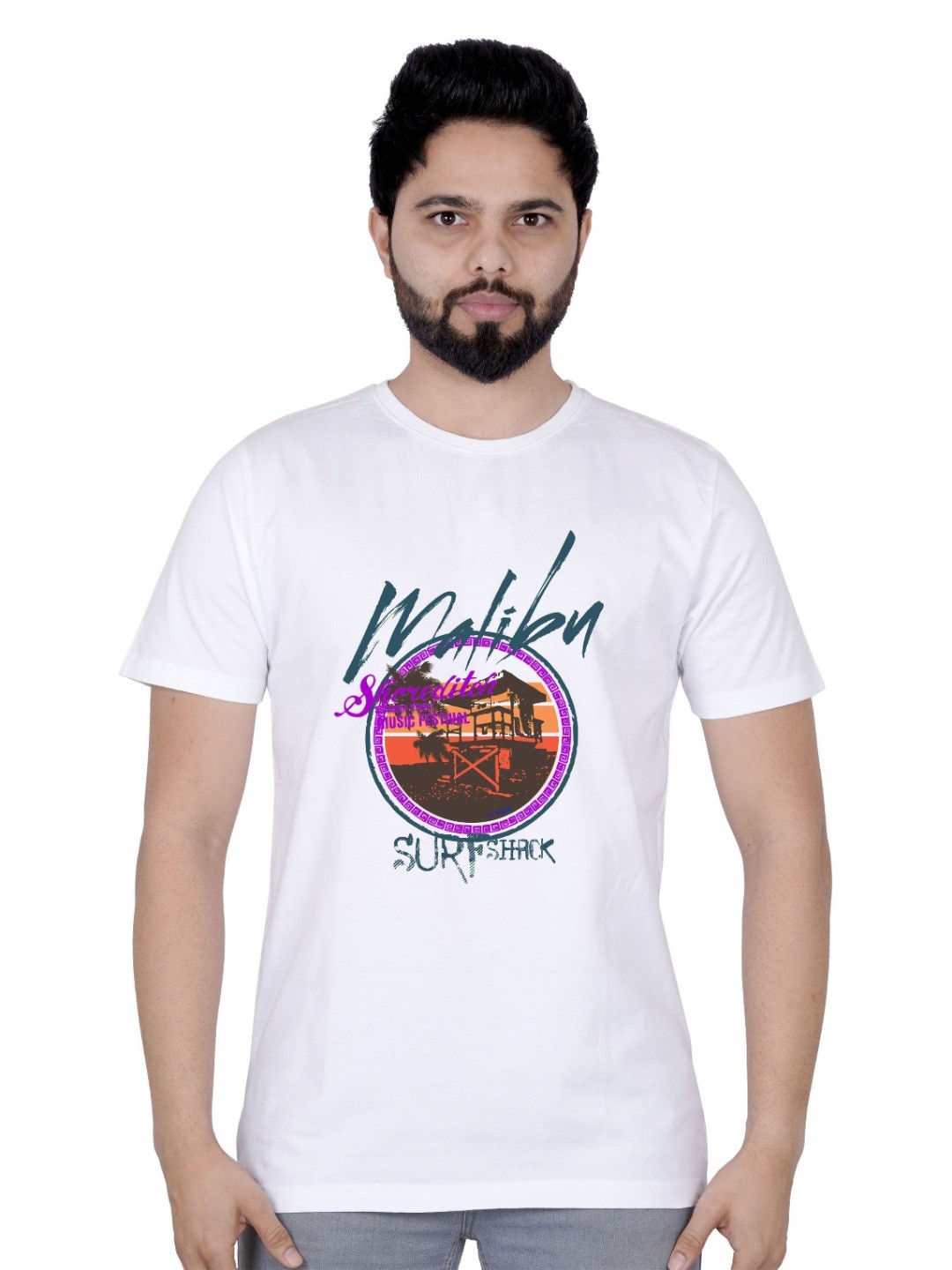 

LA MILANO Men Graphic Printed Round Neck Pure Cotton Slim Fit T-shirt, White