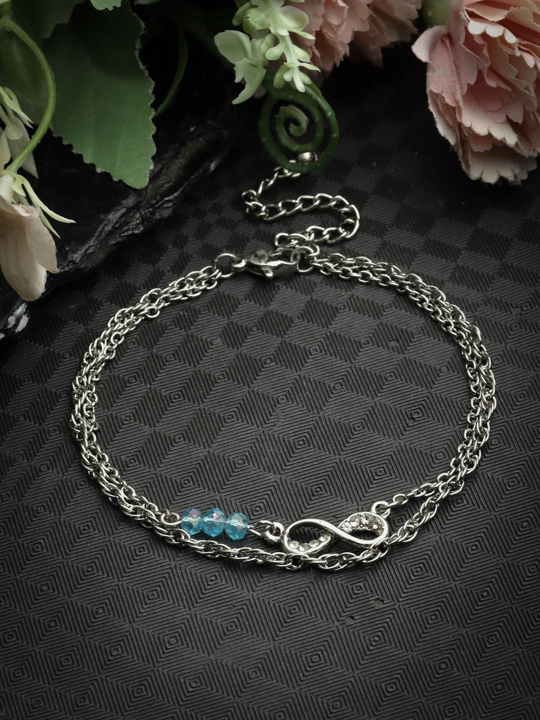 

Sanjog Silver-Plated Stone Studded & Beaded Link Bracelet