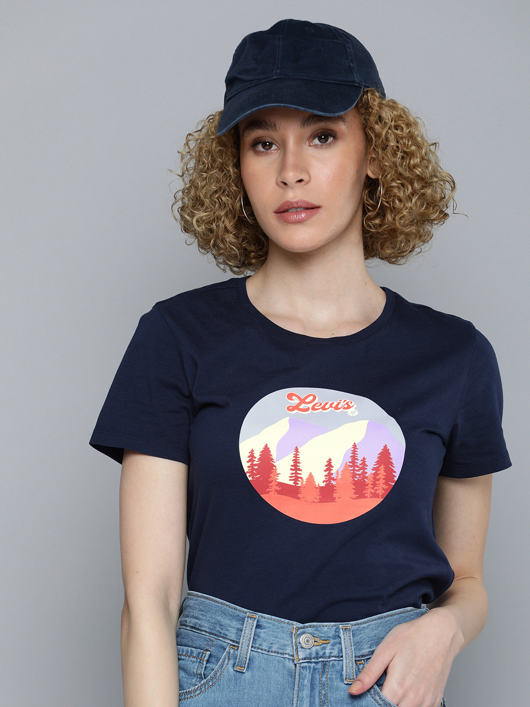 

Levis Women Printed Pure Cotton T-shirt, Navy blue