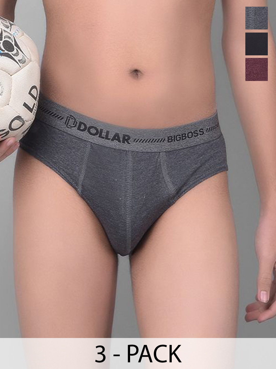 

Dollar Bigboss Boys Pack Of 3 Mid-Rise Basic Briefs MBKBR-01-BBTOP-PO3-CO3, Grey