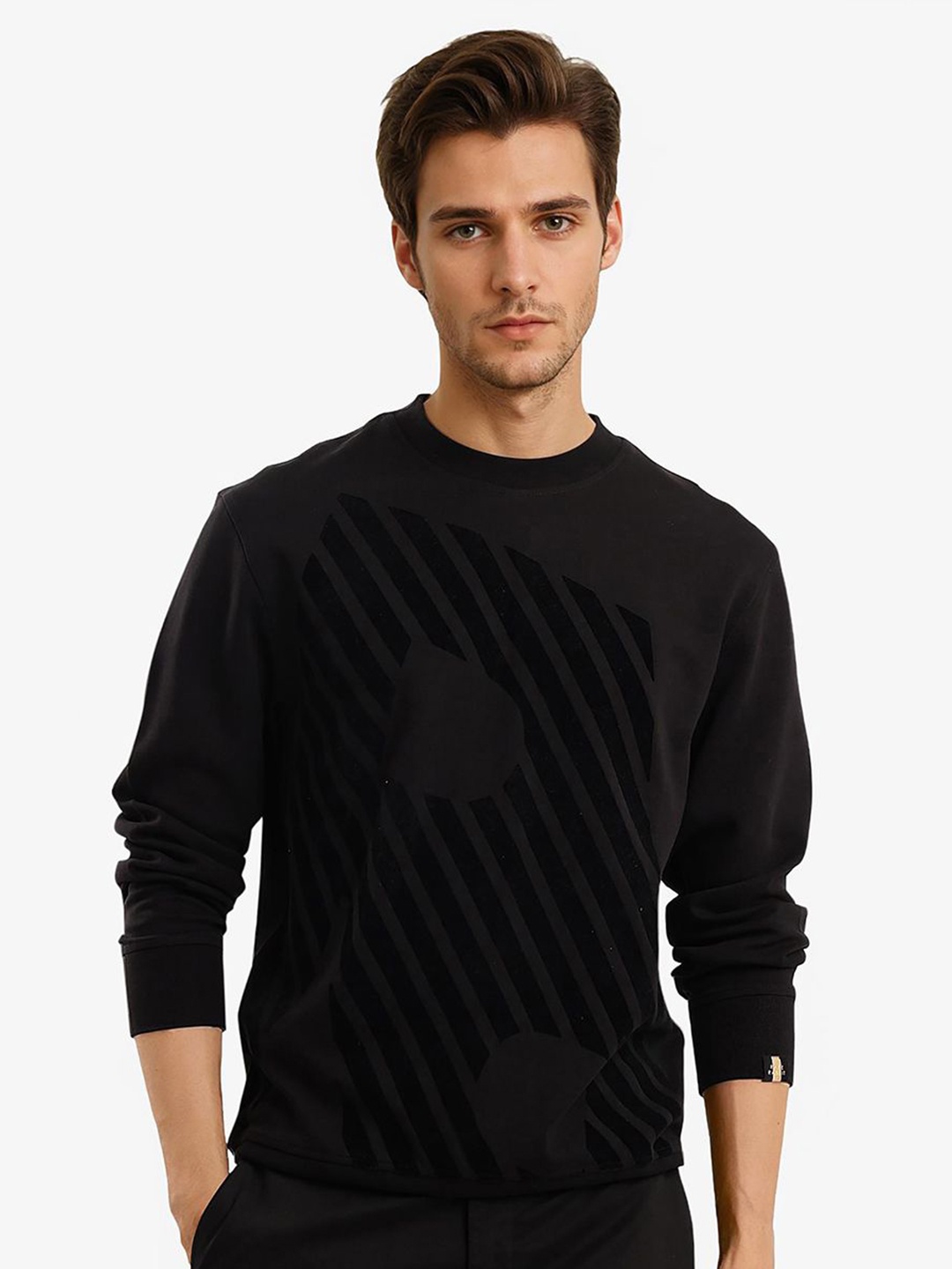 

RARE RABBIT Men Self Design Sweatshirt, Black