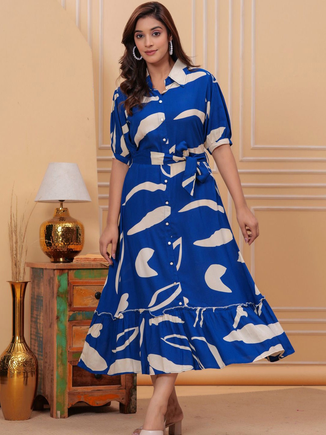 

SARAI CREATIONS Print Fit & Flare Maxi Dress, Blue