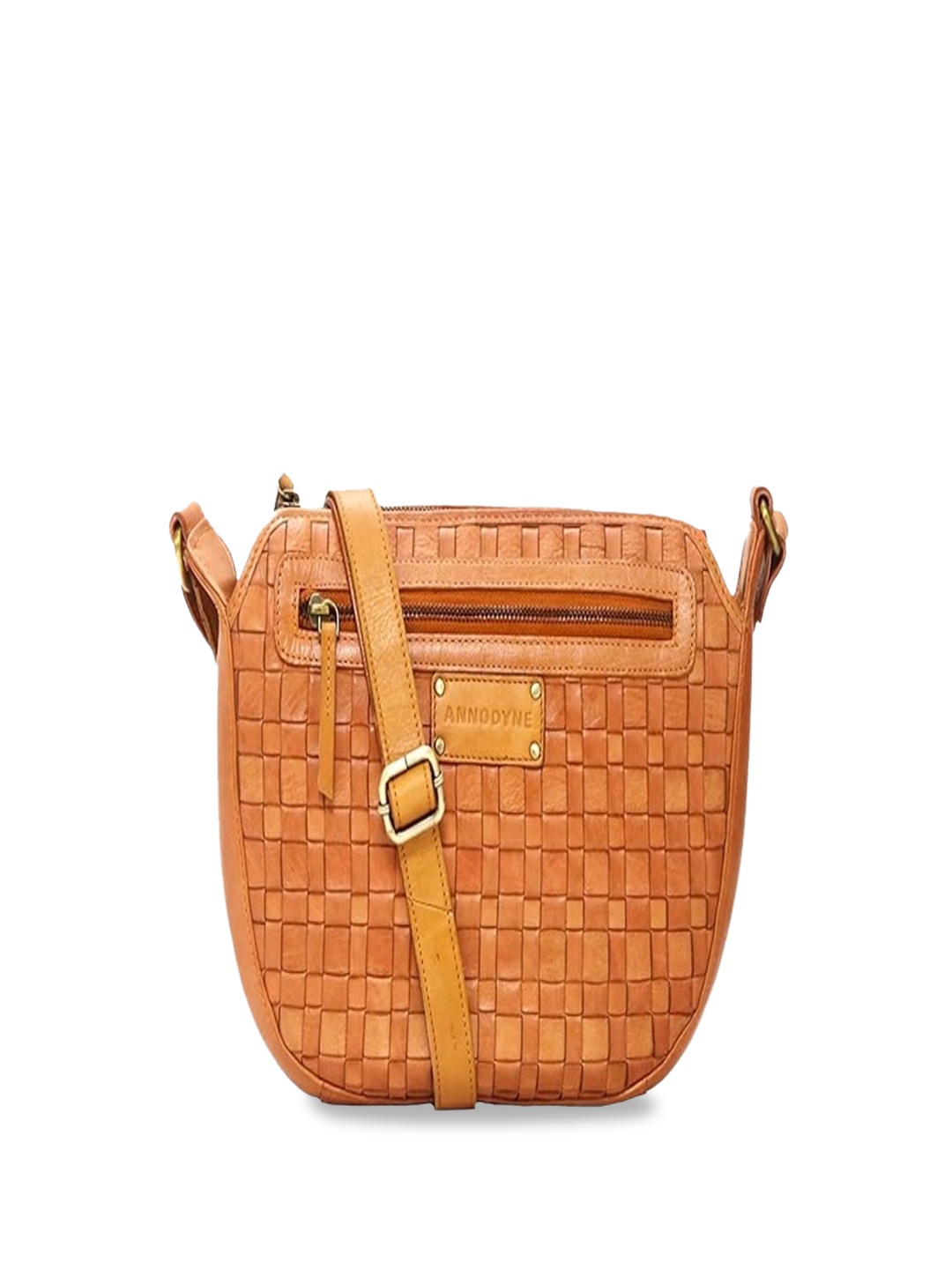 

ANNODYNE Women Textured Structured Leather Satchel Bag, Tan