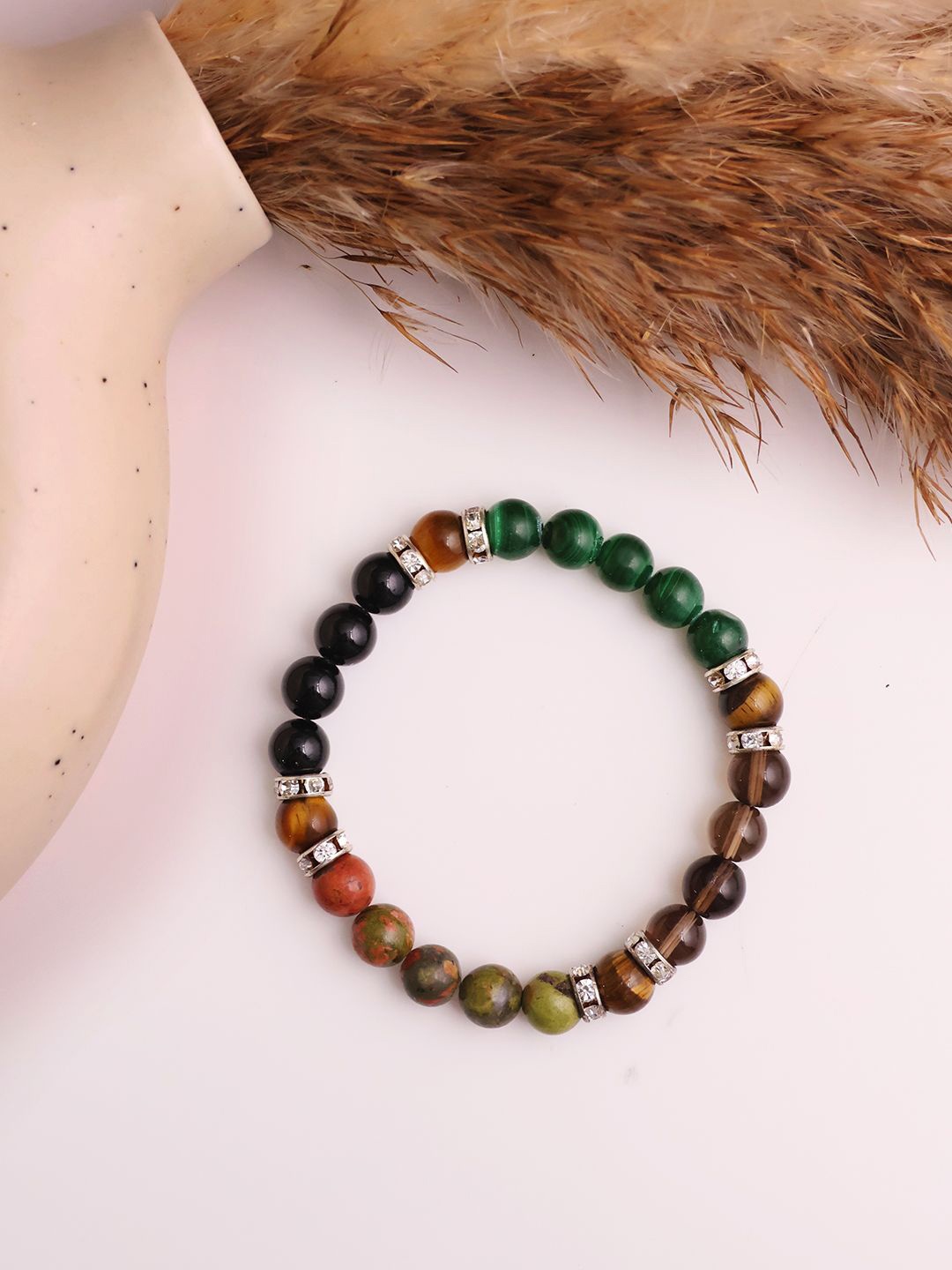 

Shubhanjali Elasticated Crystals Bracelet, Green