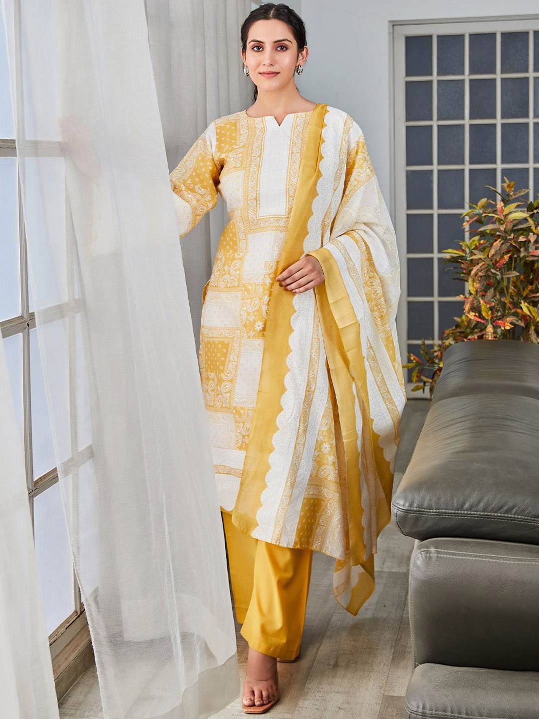 

Biba Unstitched Dress Material, Yellow