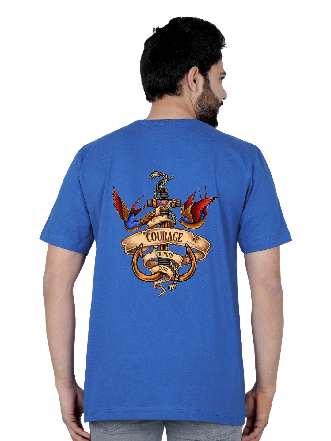 

LA MILANO Men Graphic Printed Round Neck Pure Cotton Slim Fit T-shirt, Blue