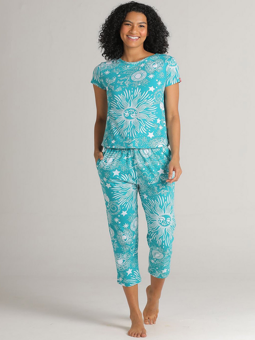 

evolove Women Abstract Printed Night suit, Blue