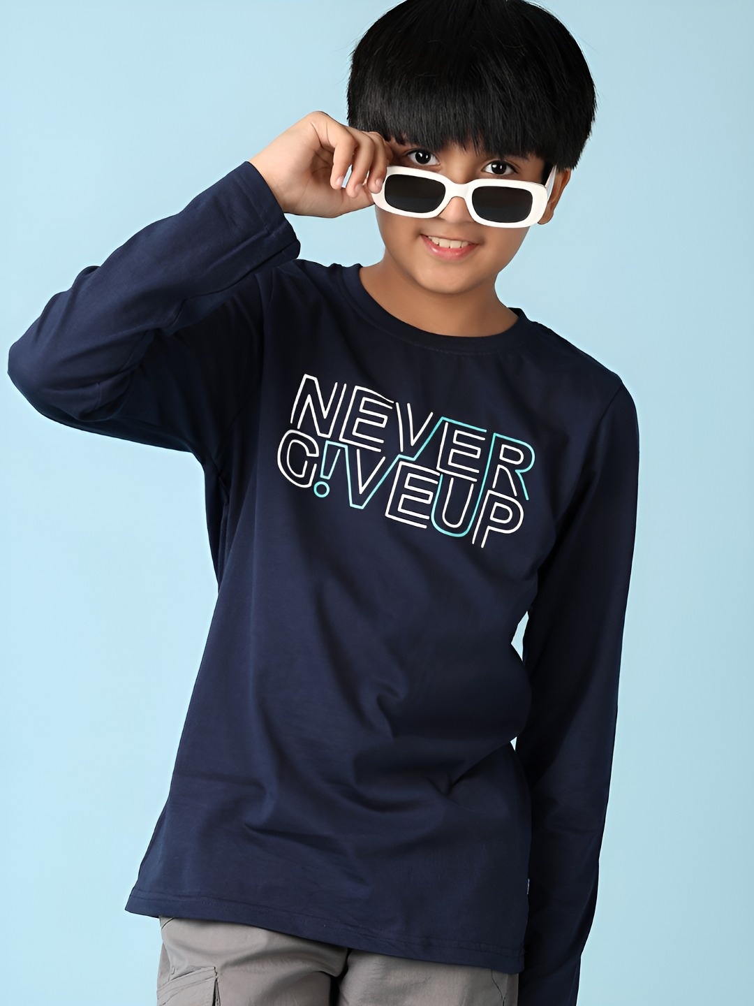

V-Mart Boys Typography Printed Round Neck Cotton T-shirt, Blue