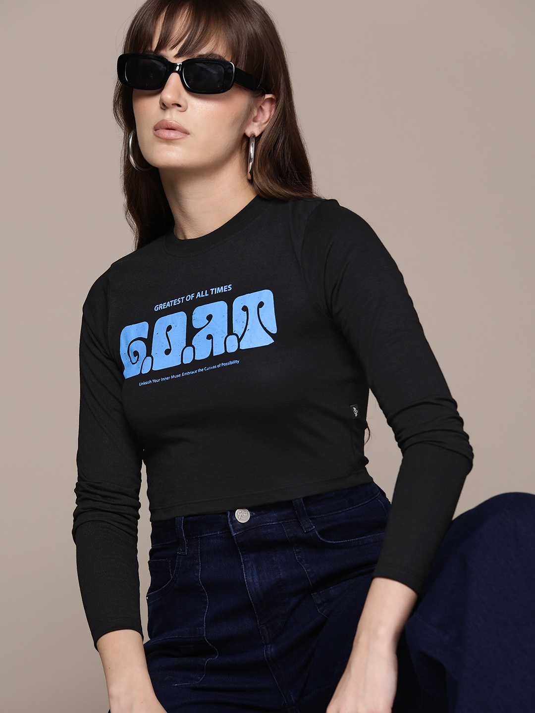 

The Roadster Lifestyle Co. Typography Printed Crop T-shirt, Black