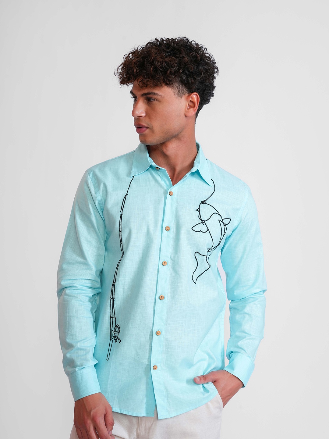 

DALCHINII Men Relaxed Spread Collar Solid Cotton Casual Shirt, Blue
