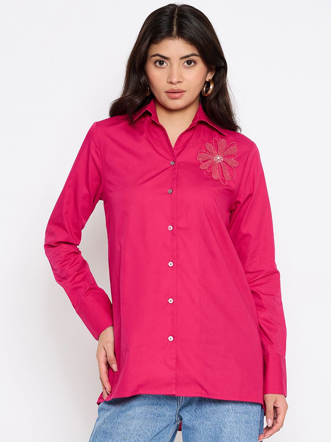 

Antimony Women Standard Spread Collar Solid Cotton Casual Shirt, Pink