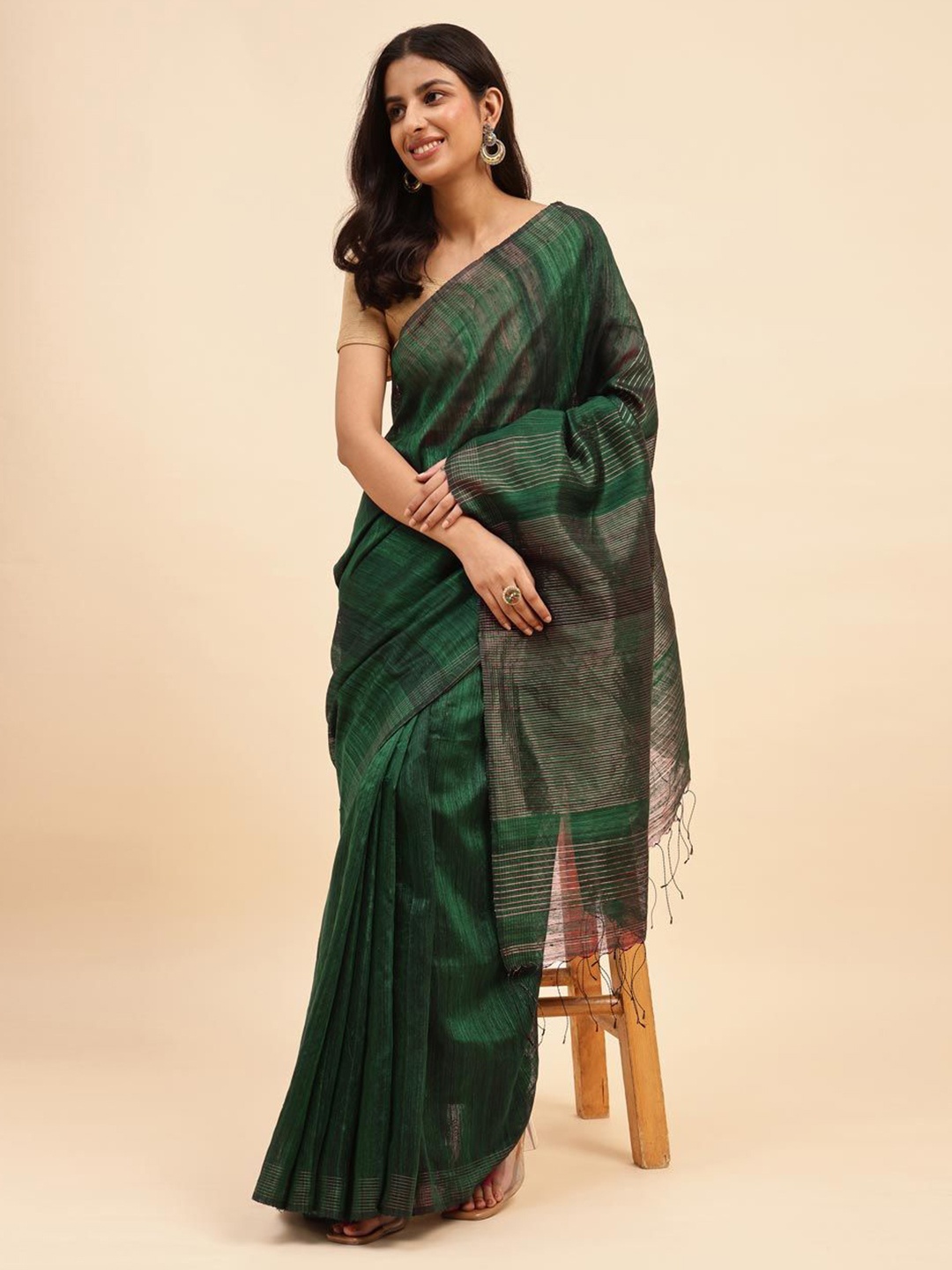 

Fabindia Woven Design Pure Silk Festive Saree, Green