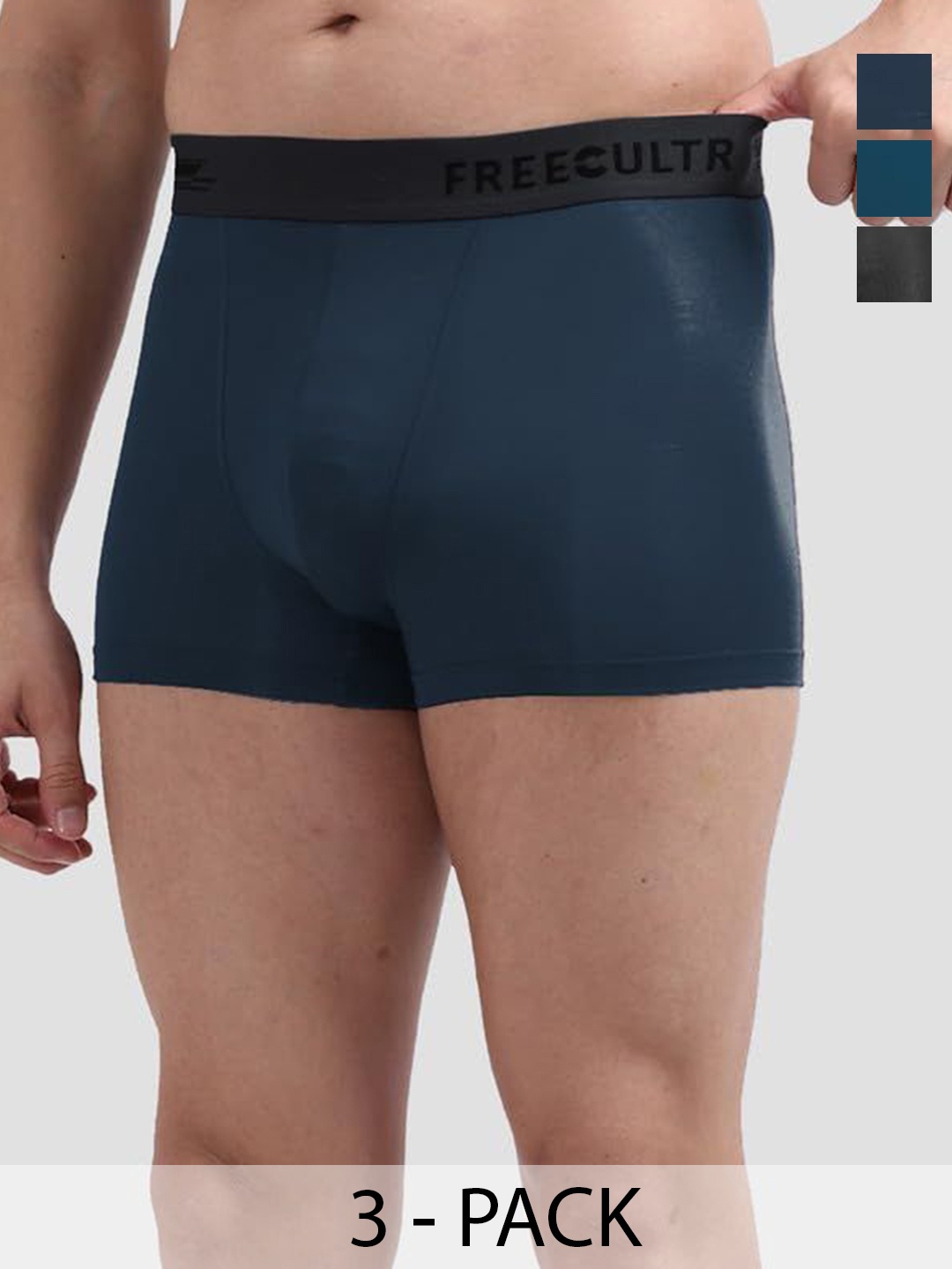 

FREECULTR Pack Of 3 Anti Bacterial Micromodal Trunks FC-XT-T-POB-PB-MB-XXXL, Navy blue