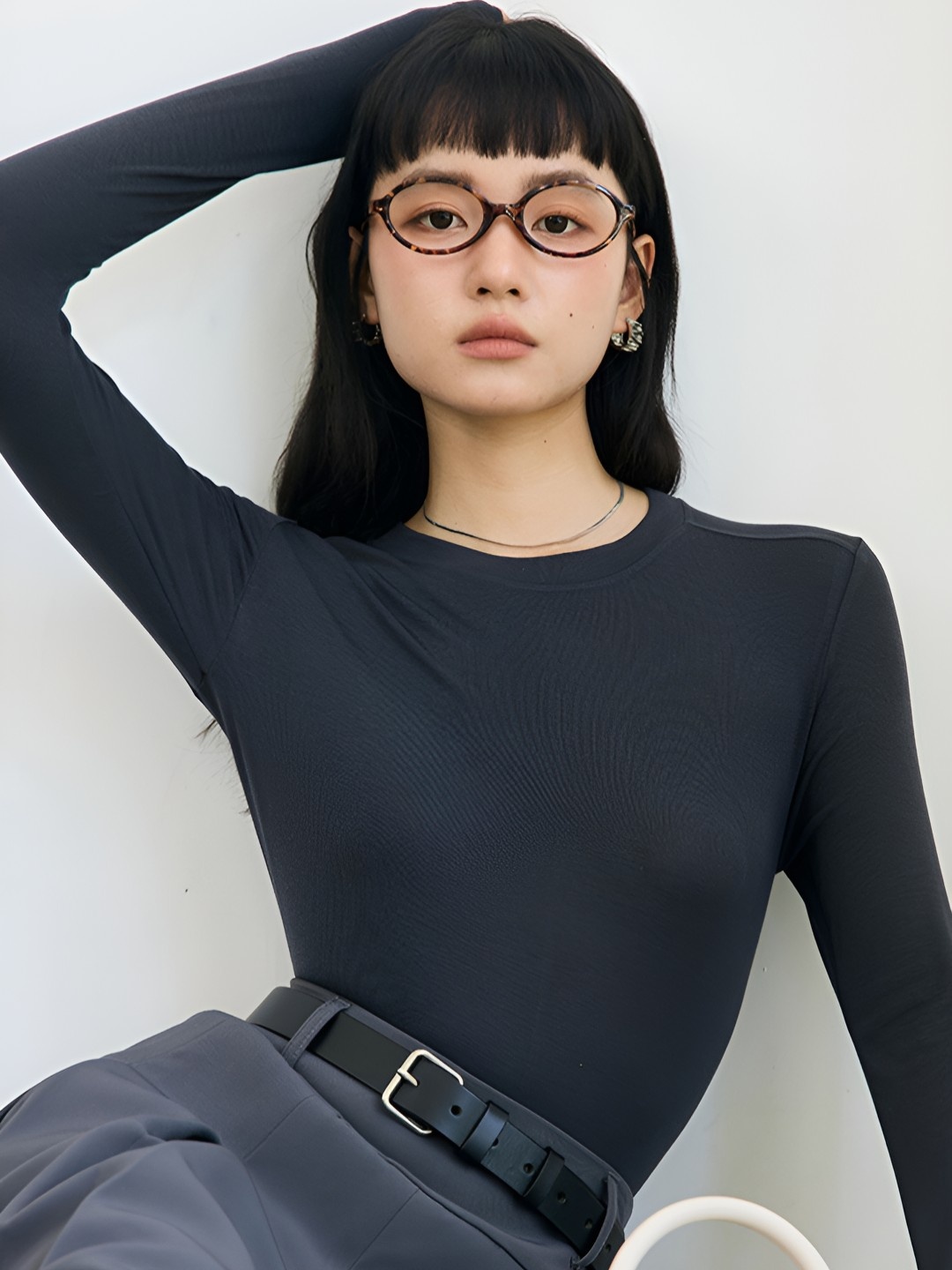 

LULU & SKY Women Solid Round Neck T-shirt, Charcoal
