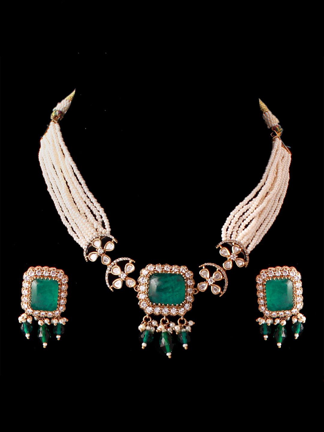 

Mirana Gold-Plated Kundan-Studded & Beaded Jewellery Set