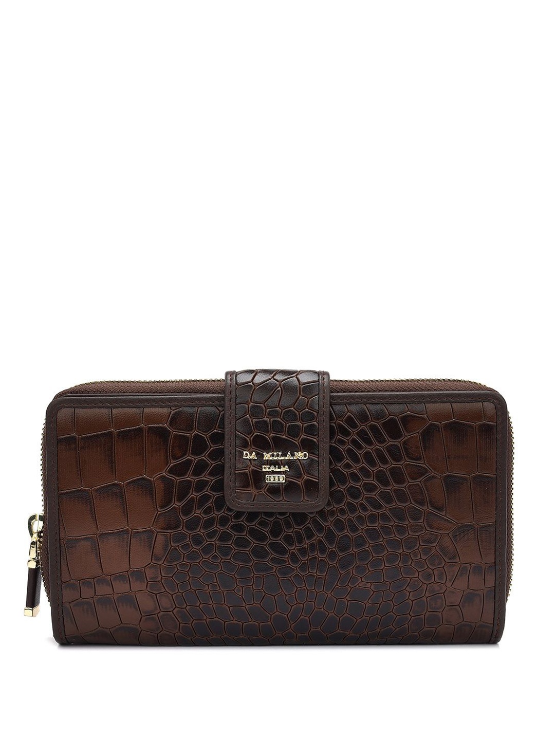 

Da Milano Women Textured Leather Zip Around Wallet, Brown