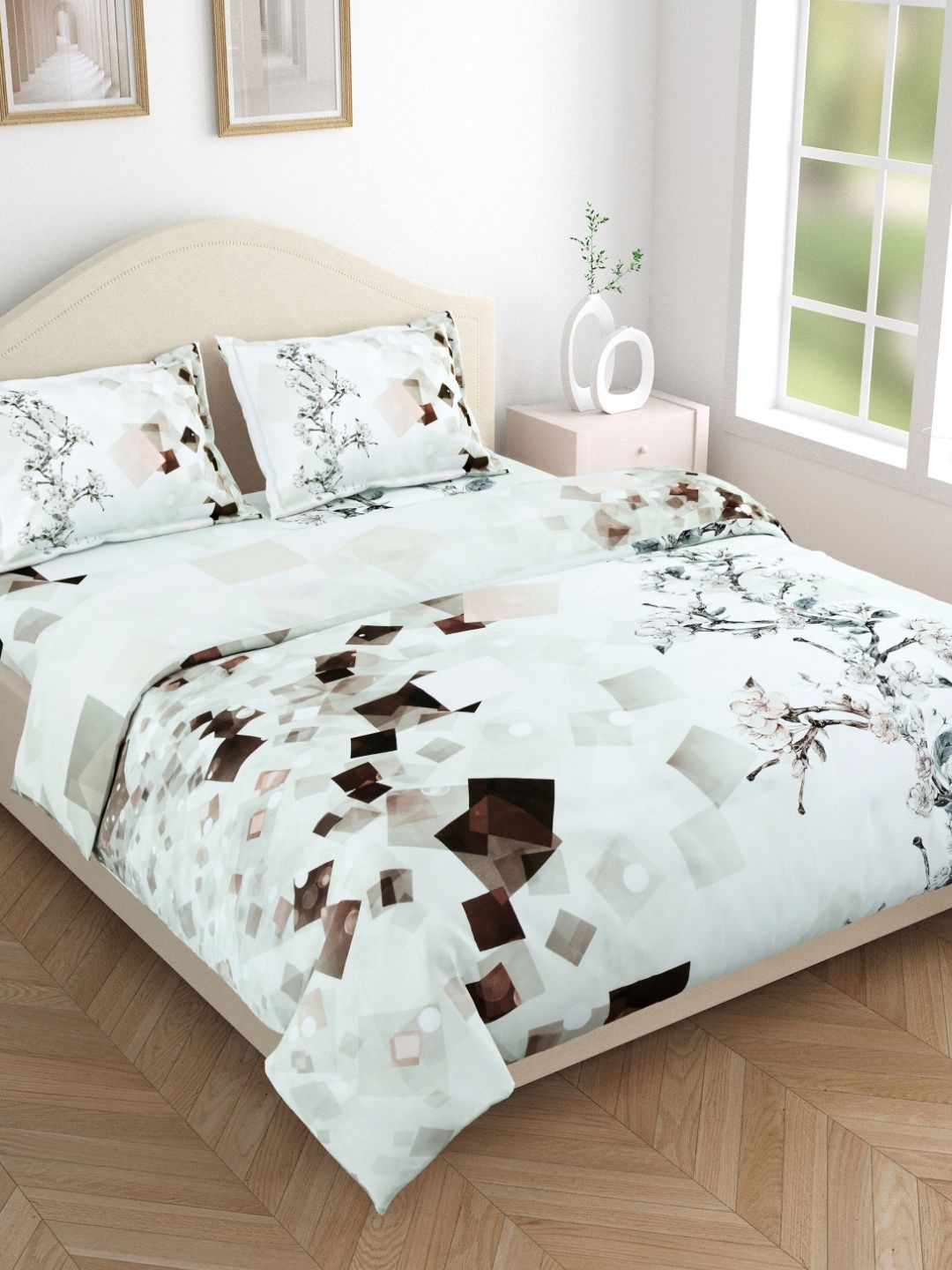 

haus & kinder Grey Graphic 186 TC Cotton King Bedsheet with 2 Pillow Covers 2.75 x 2.75m