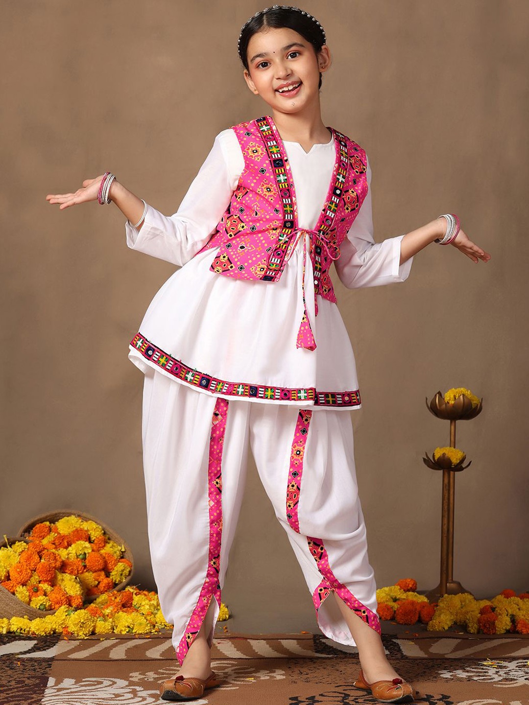

FASHION DREAM Girls A-Line Kurti With Dhoti & Shrug, Pink