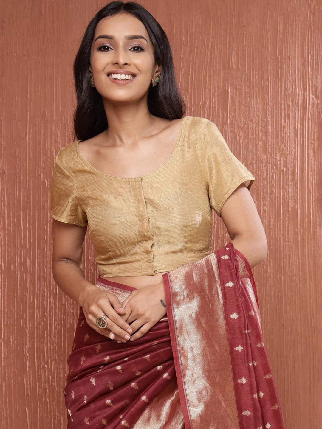 

Fabindia Woven Design Stitched Saree Blouse, Gold
