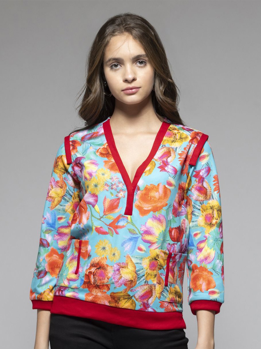 

SHAYE Women Floral Printed Pullover Sweatshirt, Blue