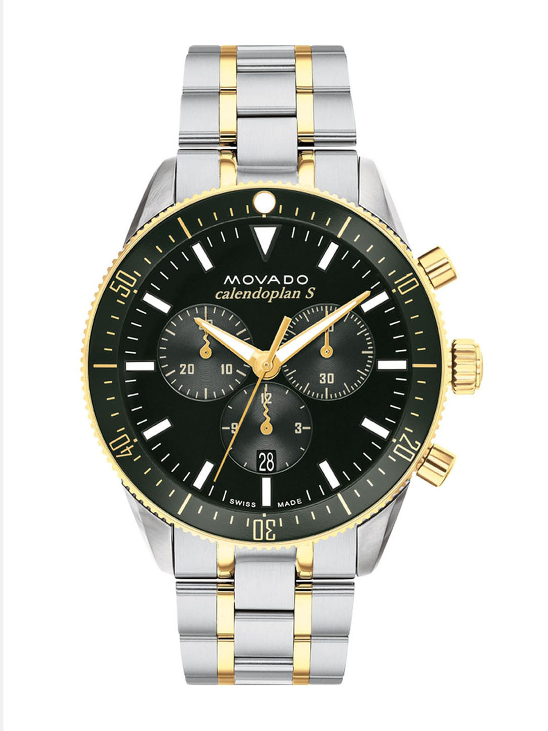 

Movado Calendoplan Men Swiss Qtz Chrono Green Round Dial Watch - 3650167