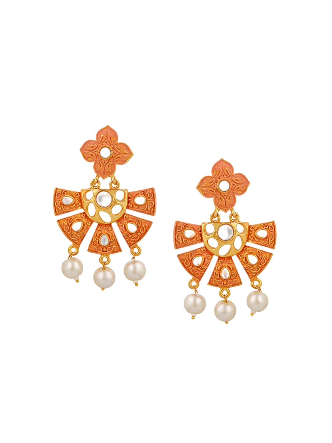 

Stefan Gold-Plated Contemporary Kundan Drop Earrings