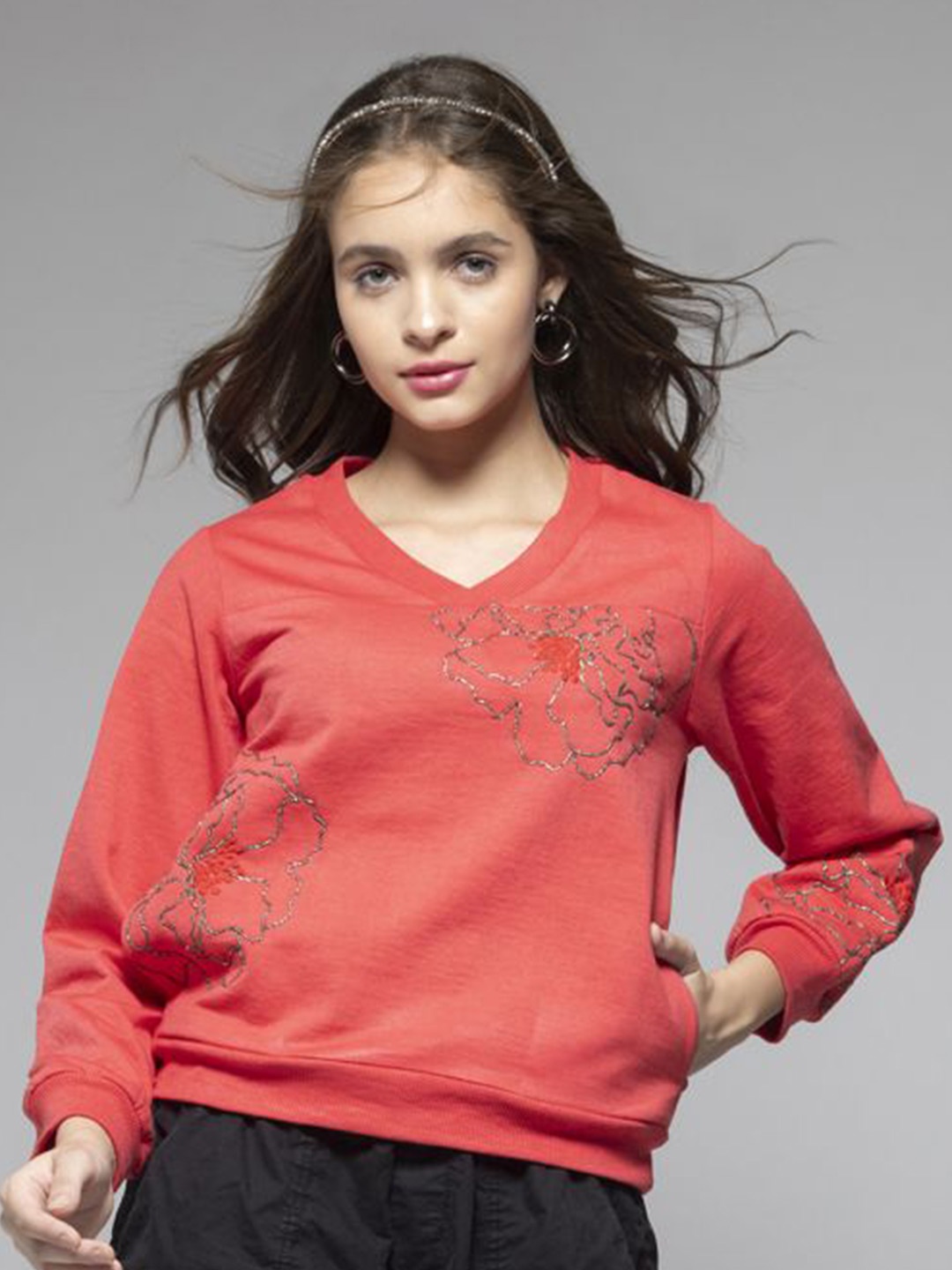 

SHAYE Women Printed Long Sleeves Sweatshirt, Coral