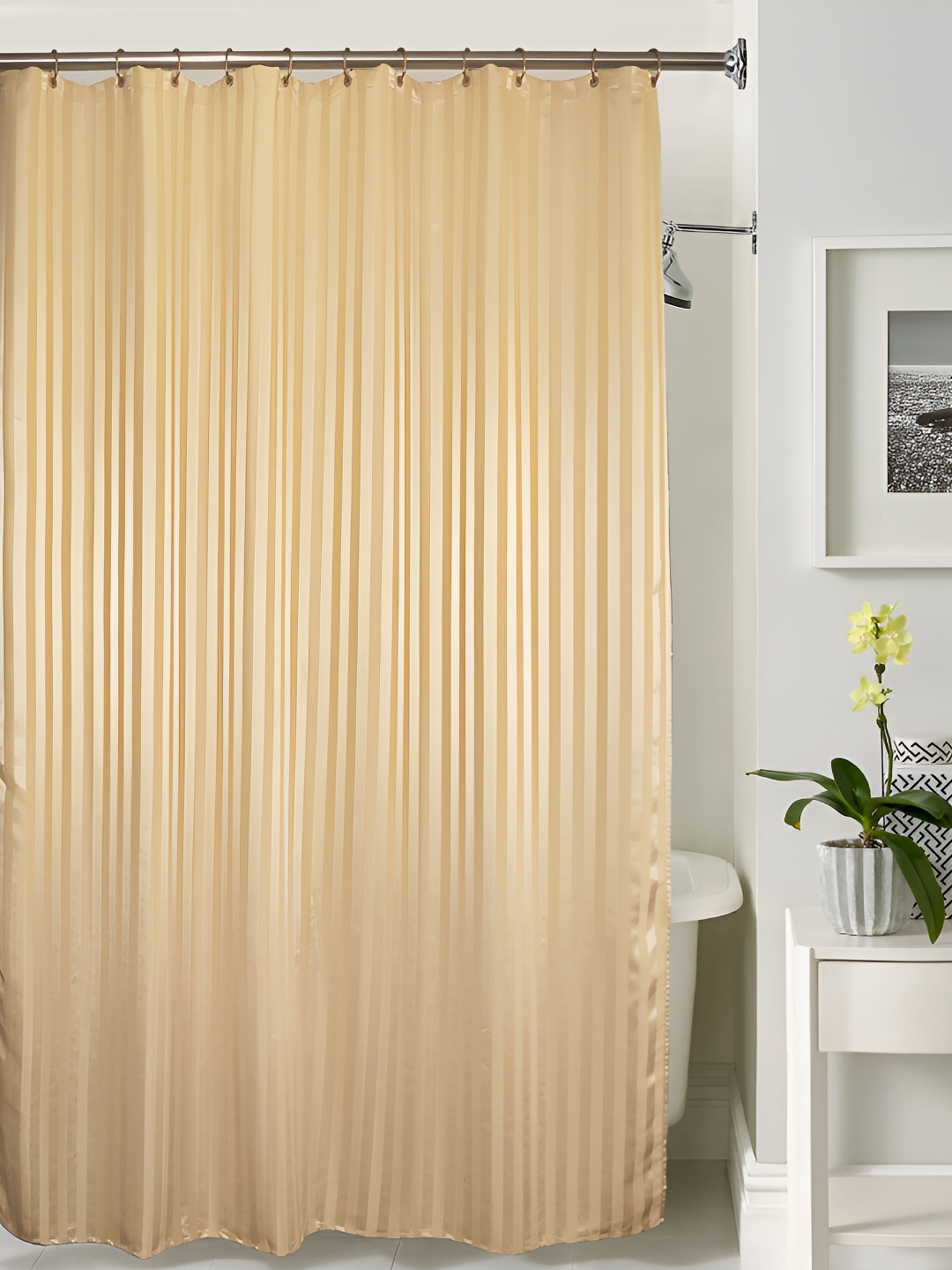 

Lushomes Beige Striped Shower Curtains