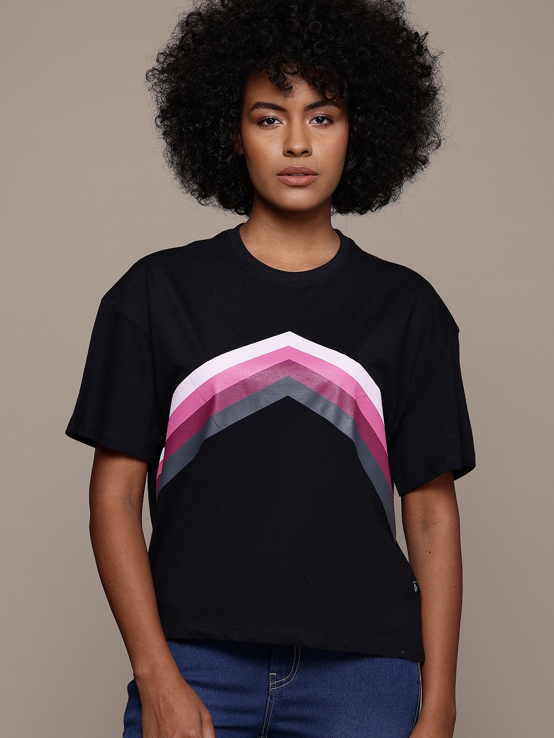 

The Roadster Lifestyle Co. Women Printed Oversized T-shirt, Black