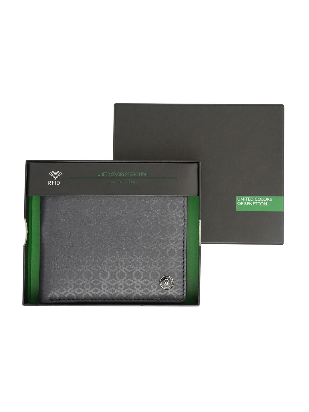 

United Colors of Benetton Men Geometric Textured Leather Two Fold Wallet, Navy blue