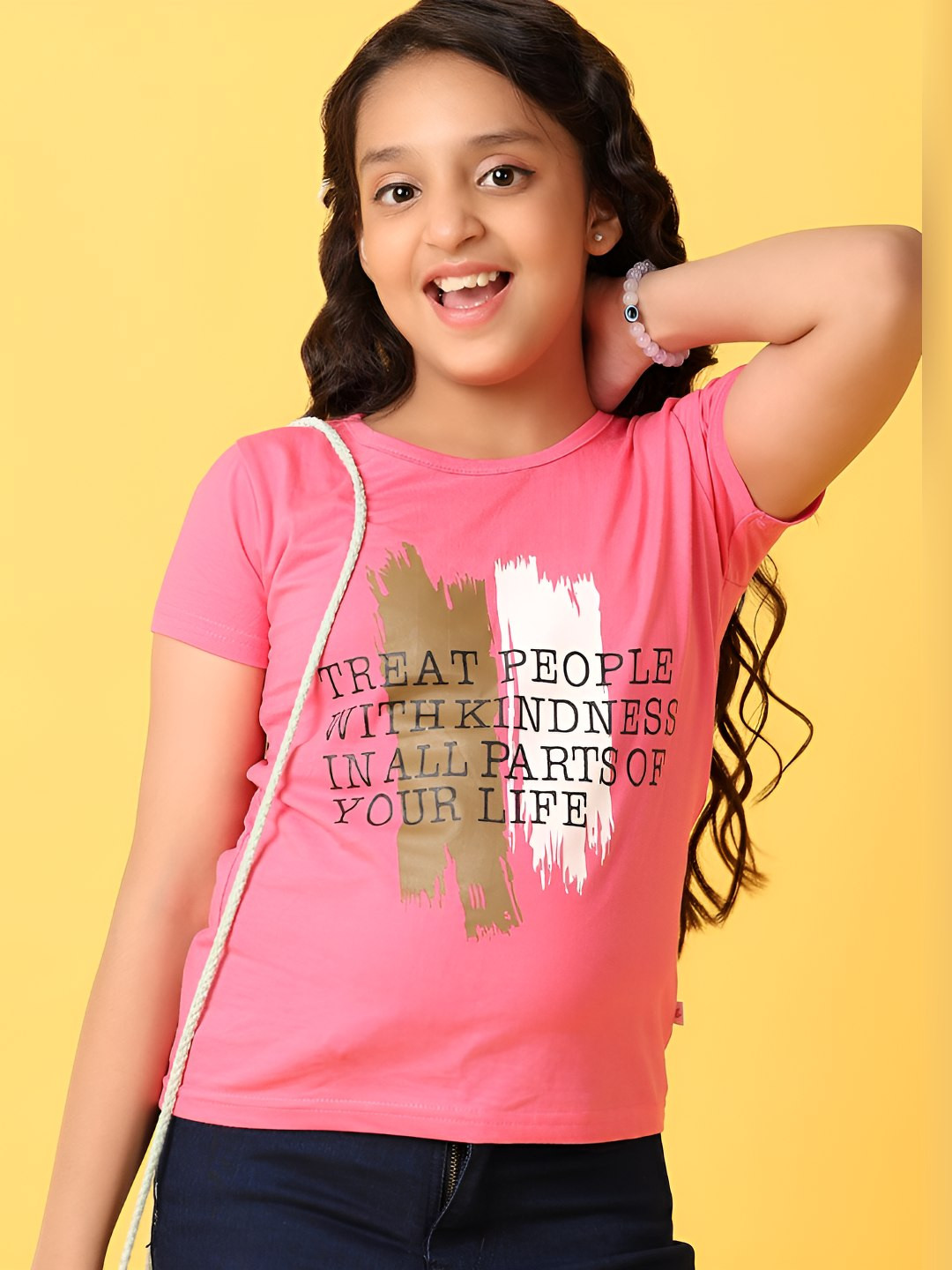 

V-Mart Girls Typography Printed Round Neck Cotton T-shirt, Pink