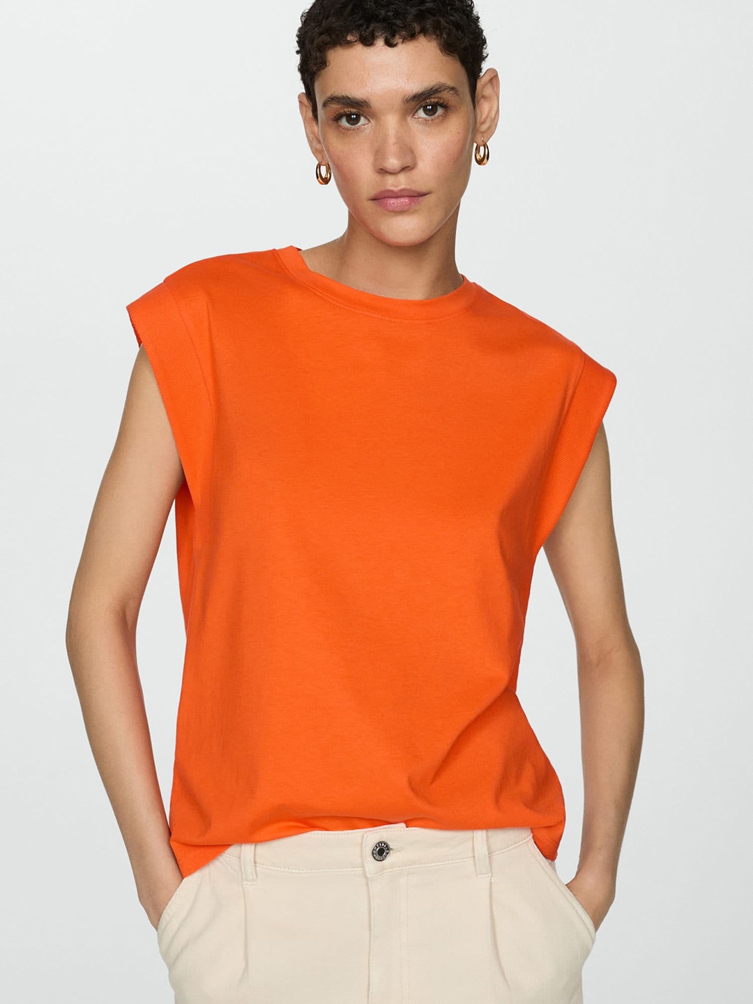 

MANGO Extended Sleeves Pure Cotton T-shirt, Orange