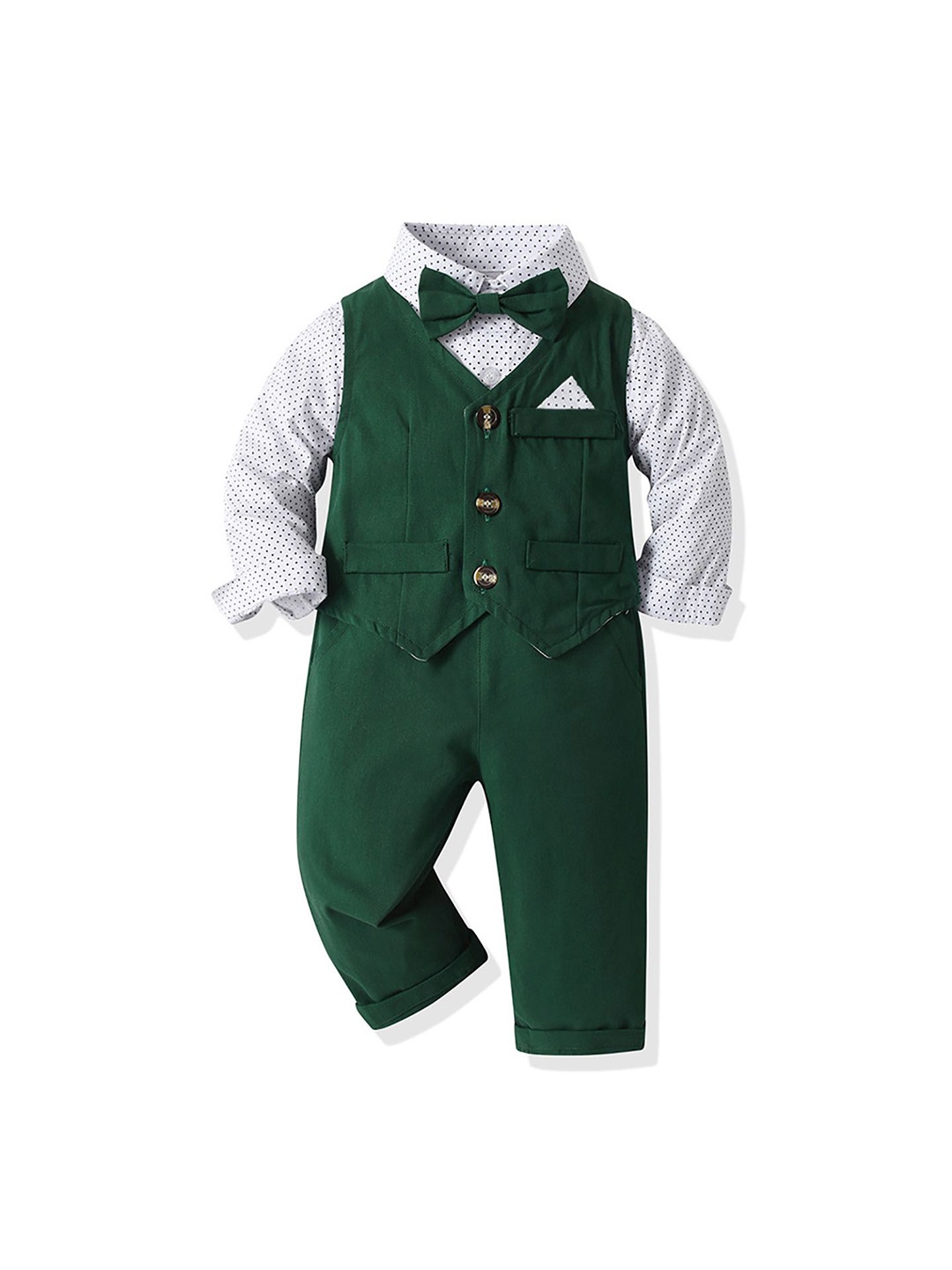 

StyleCast x Revolte Boys Printed Long Sleeves Shirt & Trouser & Waistcoat & Bow Tie, Green