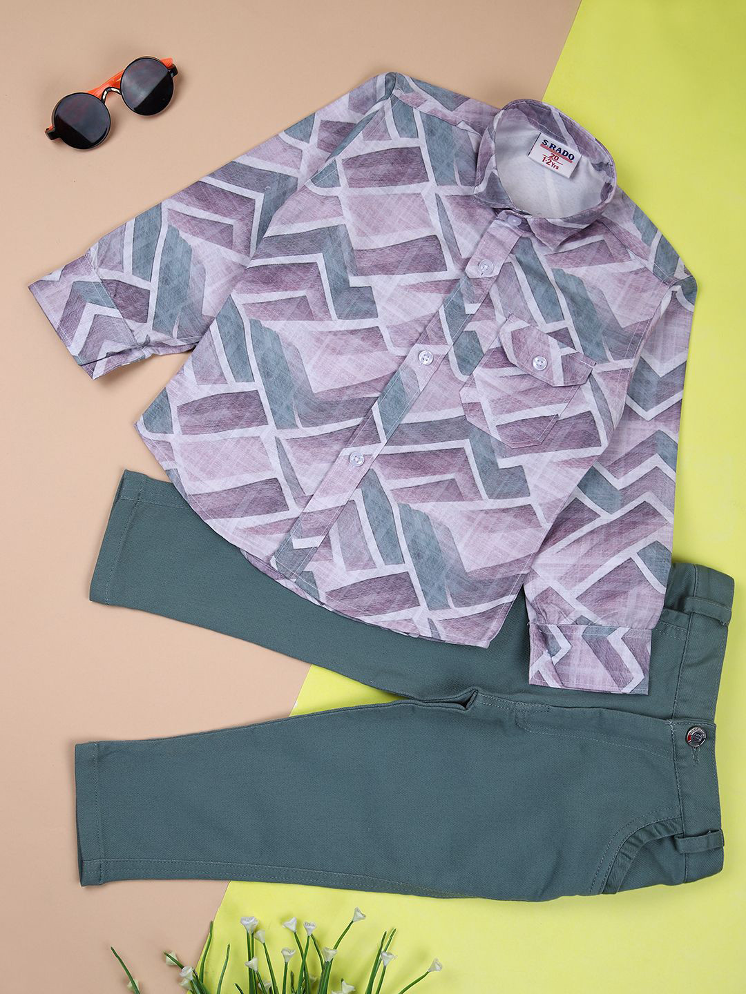 

V-Mart Boys Printed Shirt with Trousers, Purple