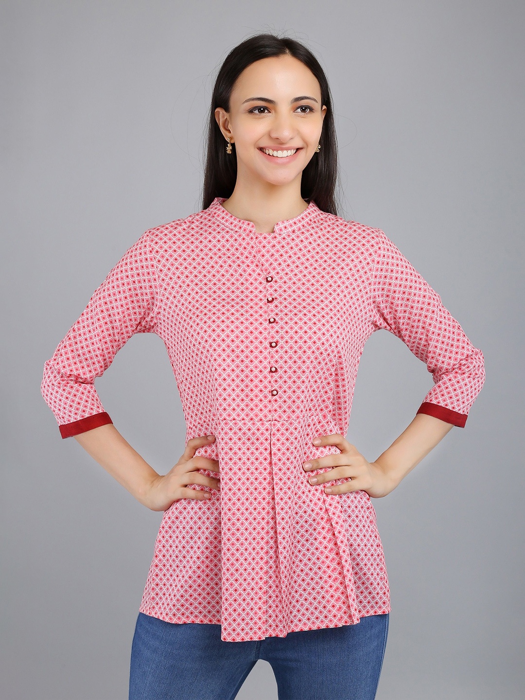 

VAPPSYAM Mandarin Collar Printed Tunic, Red