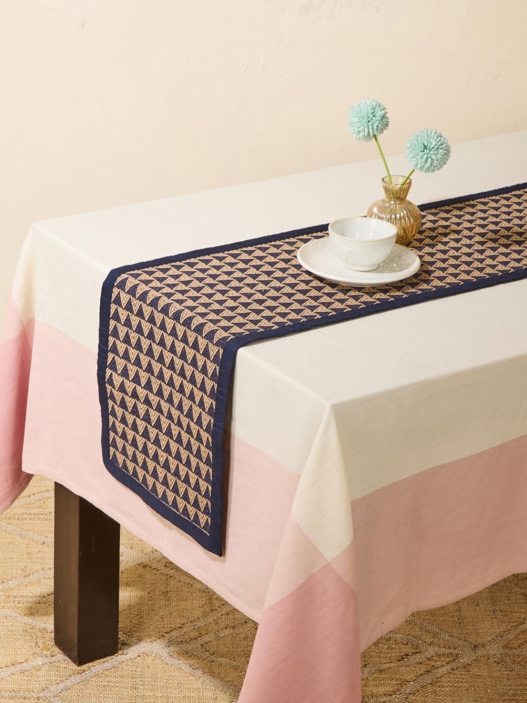 

Fabindia Blue & Beige Woven Design Pure Cotton Table Runner