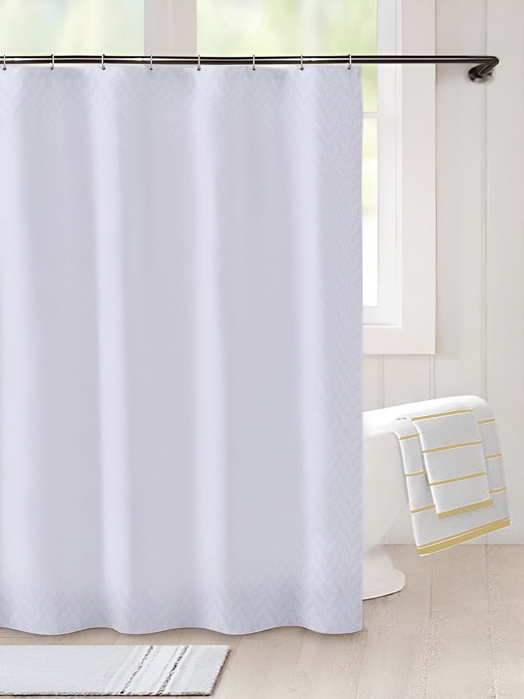 

Lushomes White & Grey Printed Water Proof Shower Curtains