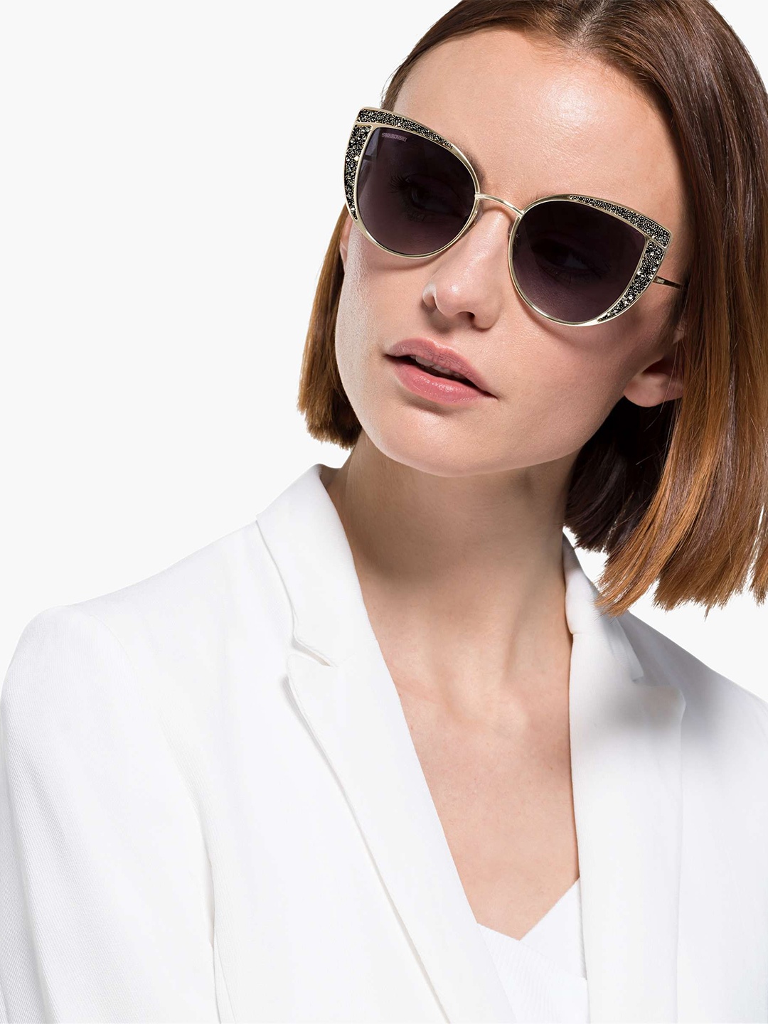 

SWAROVSKI Women Cat-Eye Sunglasses UV Protected Lens 5537323-Black, Purple