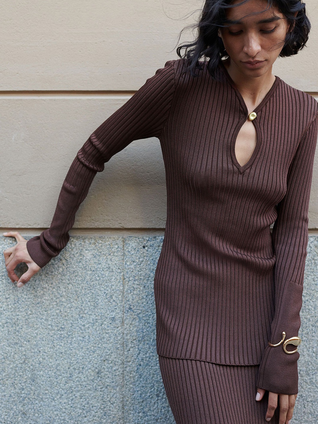 

H&M Rib-Knit Pencil Skirt, Brown