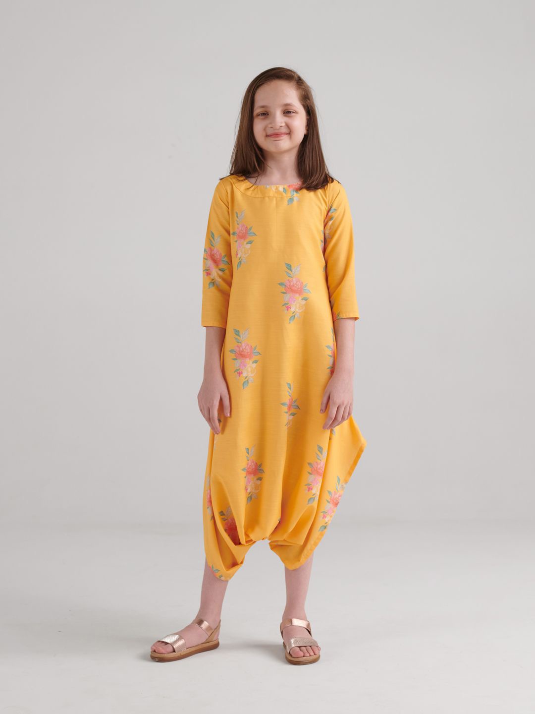 

Pasha Girls Printed Dhoti Jumpsuit, Yellow