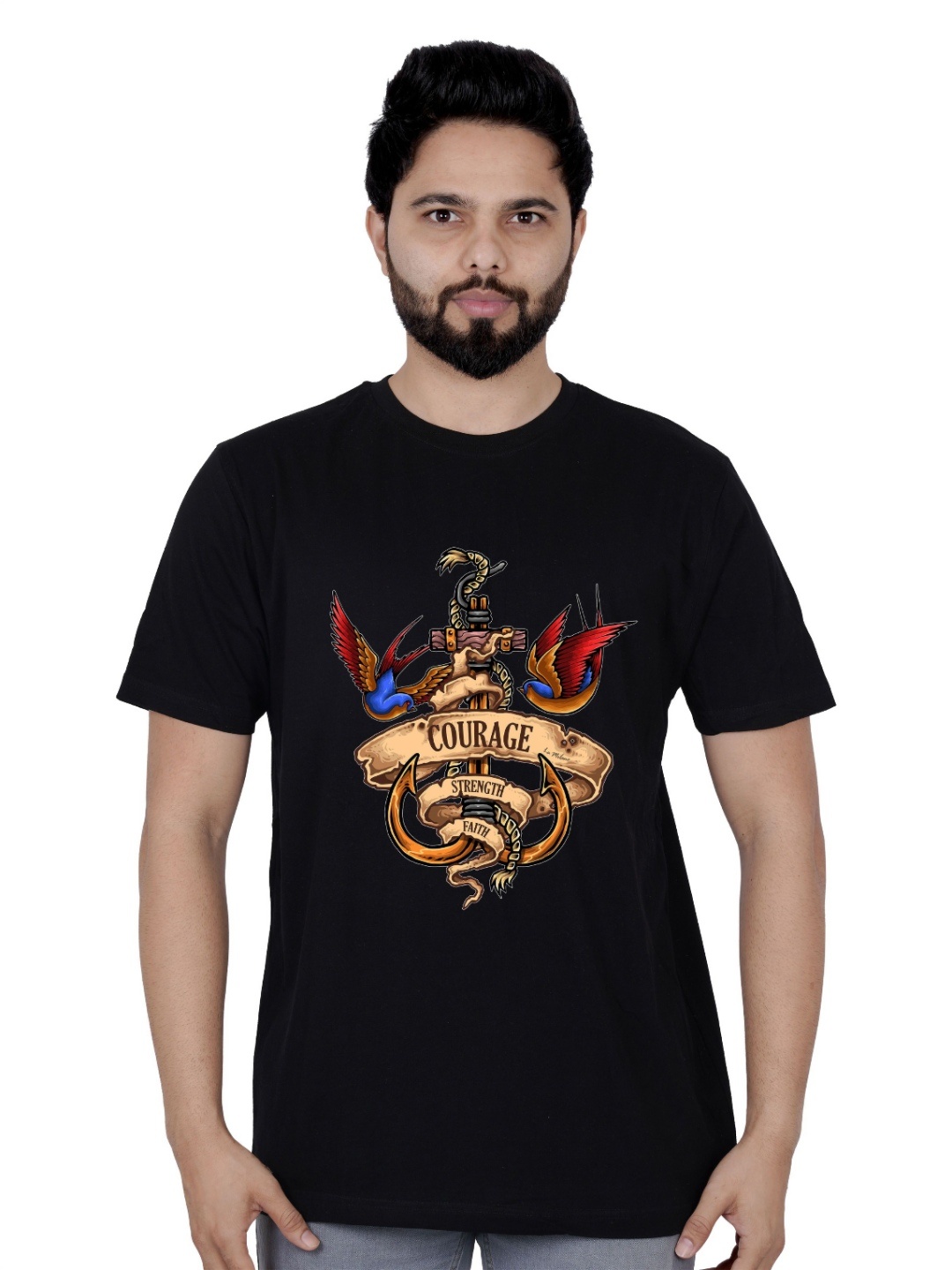 

LA MILANO Men Graphic Printed Round Neck Pure Cotton Slim Fit T-shirt, Black