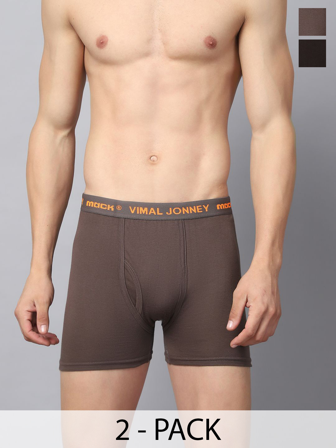 

VIMAL JONNEY Men Pack Of 2 Assorted Mid-Rise Breathability Trunk JONNEY__RED__D__02, Brown