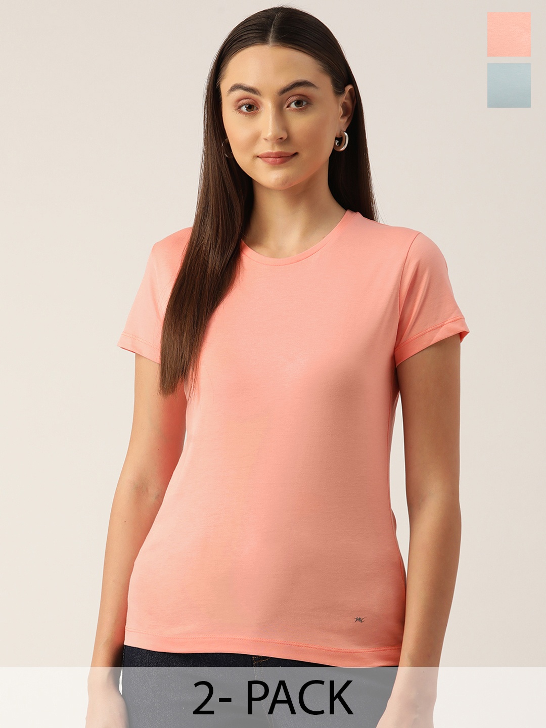 

Monte Carlo Pack of 2 Pure Cotton T-shirts, Peach