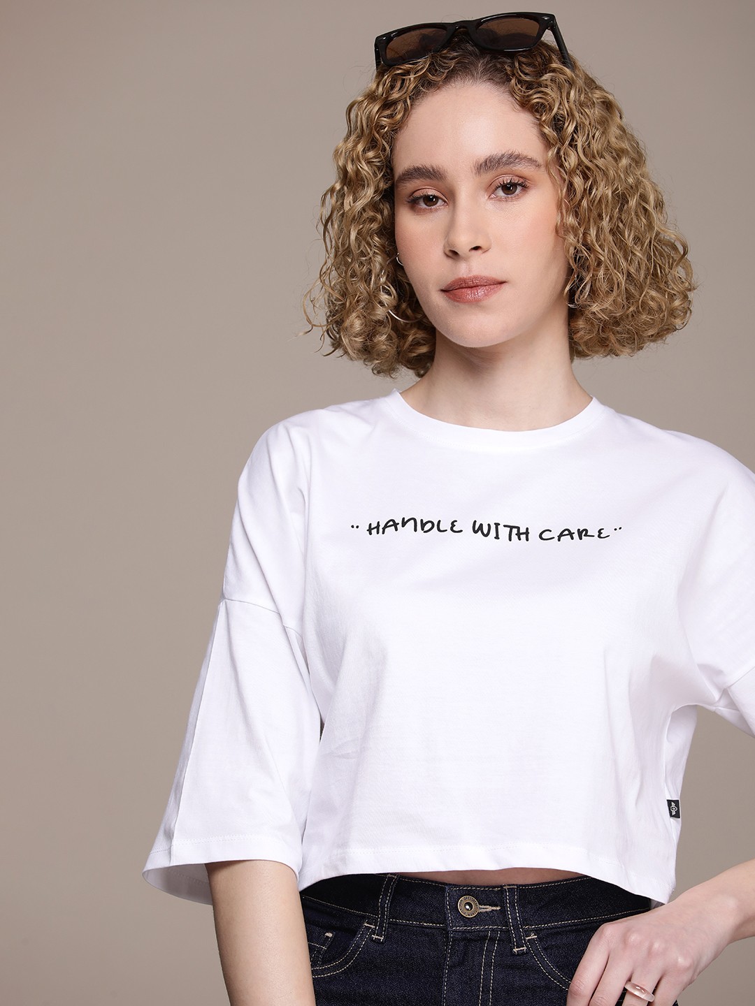 

The Roadster Lifestyle Co. Typography Printed Pure Cotton Boxy Crop T-shirt, White
