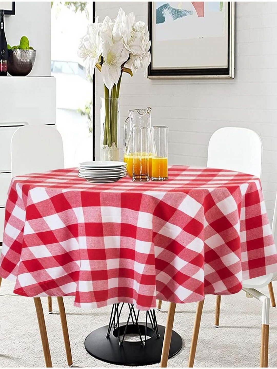 

Lushomes Red Cotton Round 4-Seater Table Cover