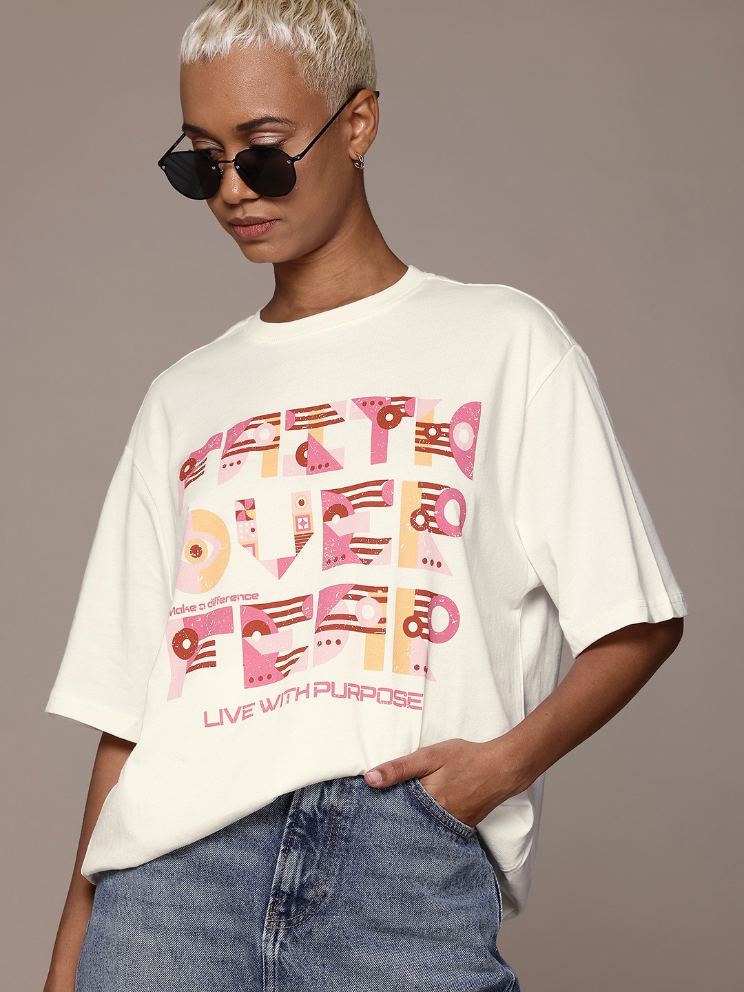 

The Roadster Lifestyle Co. Typography Print Oversized Pure Cotton T-shirt, White