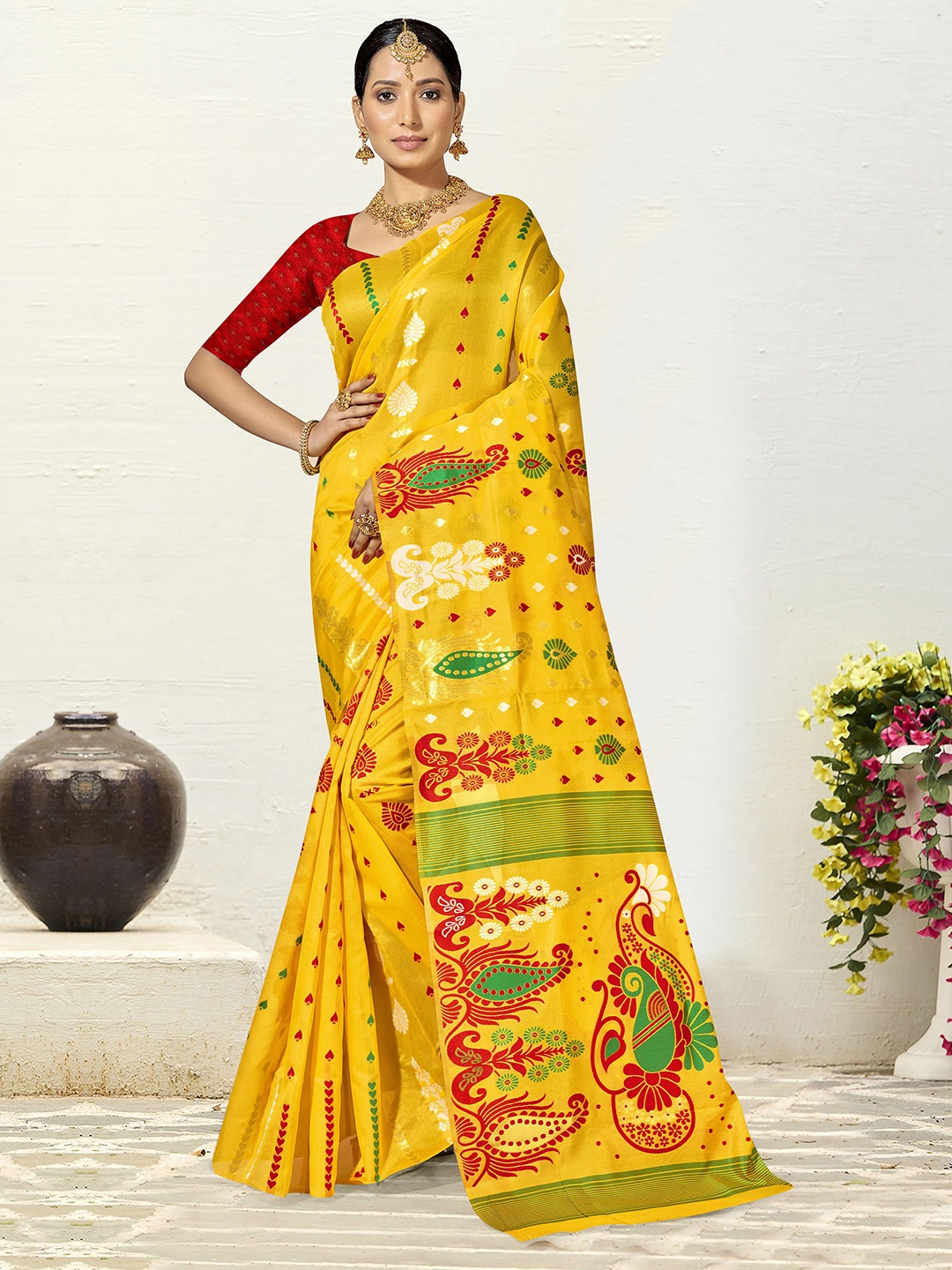 

Anouk Rustic Paisley Chanderi Saree, Yellow