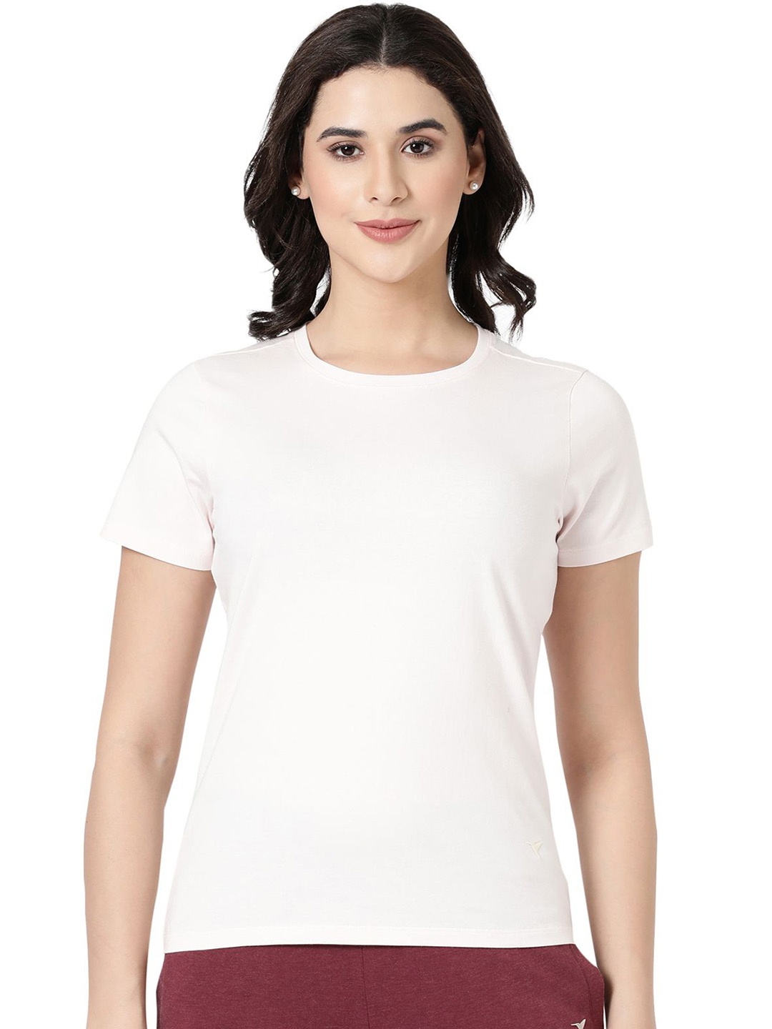 

BLOSSOM Women Knitted Cotton Solid Crew Neck Lounge Tshirts, Pink